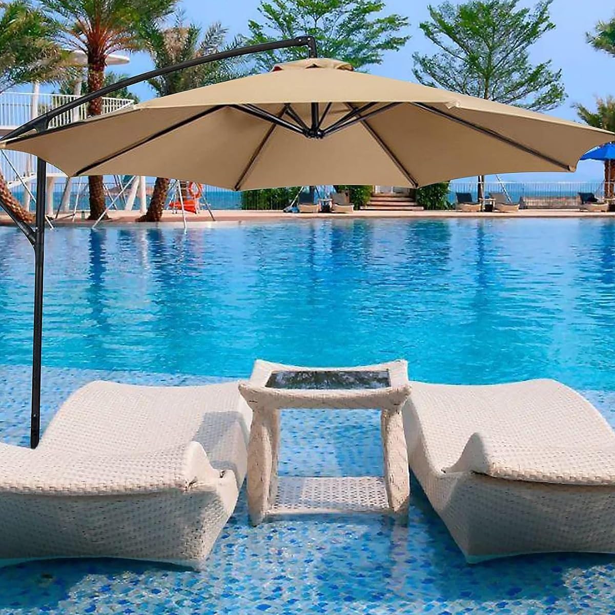 Outdoor Parasol Replacement Canopy 270cm/350cm, Table Umbrella Cover for 6/8 Ribs, Easy Install Blue & White Canopy Fabric for Garden Patio Sunshade