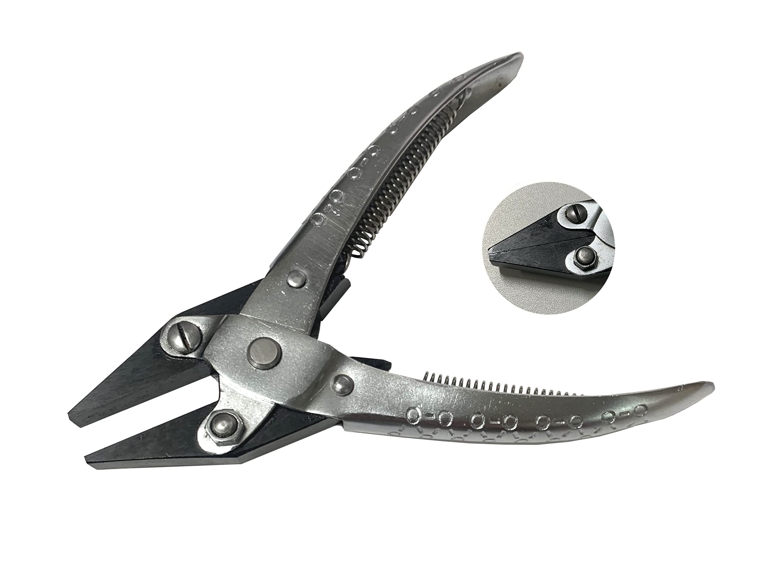 Modellersbox Black,Silver Parallel Action Flat Nose Plier With Smooth Jaws, Silver/Black, 140 Mm (Spring Loaded)