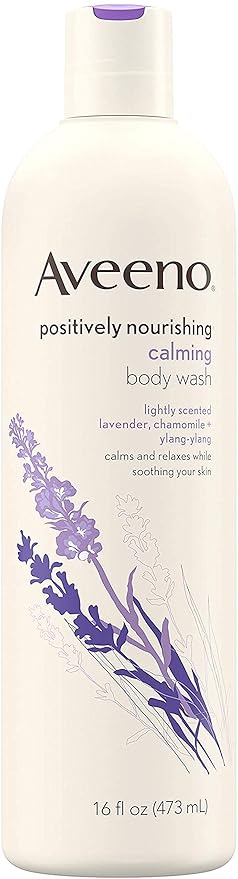 Aveeno Positively Nourishing Calming Body Wash with Lavender, Chamomile &amp; Ylang-Ylang, Lightly Scented Daily Moisturizing Body Cleanser to Soothe &amp; Relax, 16 fl. oz