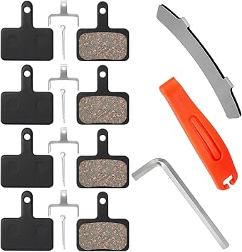 4 Pairs Bike Brake Pads - Resin & Semi-Metallic Ebike Brake Pads with Installation Tools & Spring, Compatible with Shimano MT200 TRP Tektro M355 M446 M315 M365 M520 M510 Deore Br-M575 T615 T675