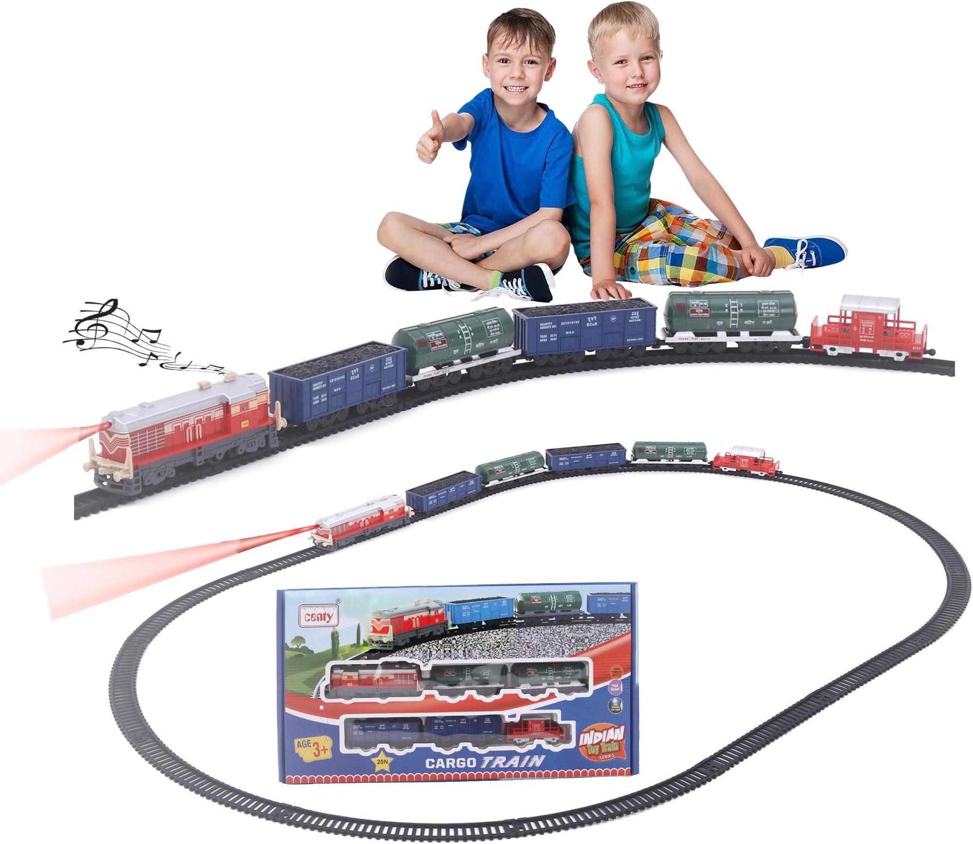 Amisha Gift Gallery Vintage Cargo Train Track Toy Set With Flash Light And Sound, Brown, Black, Silver, Age 2+, Preschool, Transportation, G Scale, Battery Operated, 6 Pieces, 49 x 27 x 4 cm