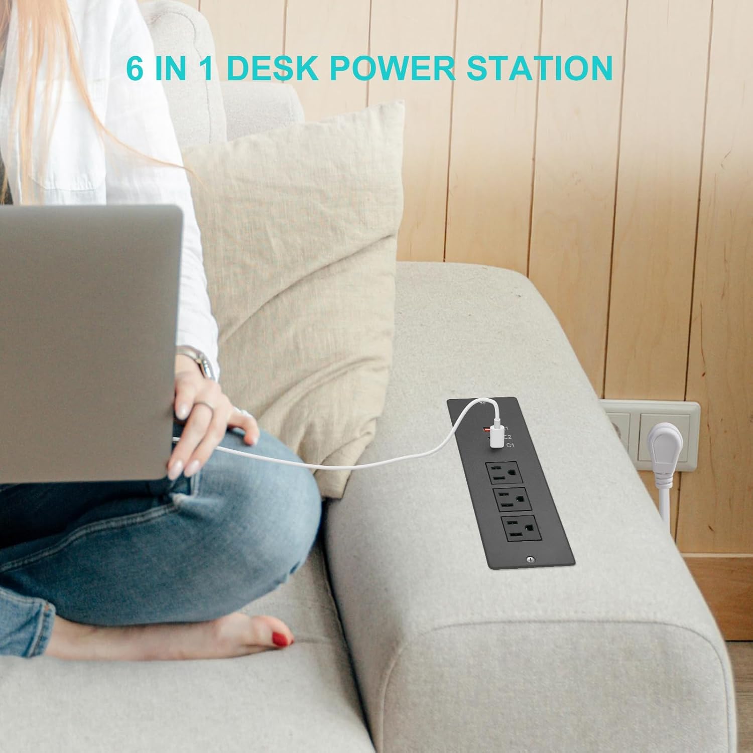 45W Recessed Power Strip USB C, Flush Mount Desk Extender 3 AC Outlets 2 PD USB-C&1 Fast Charge USB-A Ports,Flat Plug Extension Cord for Drawer Cabinet Countertop Table Conference Black