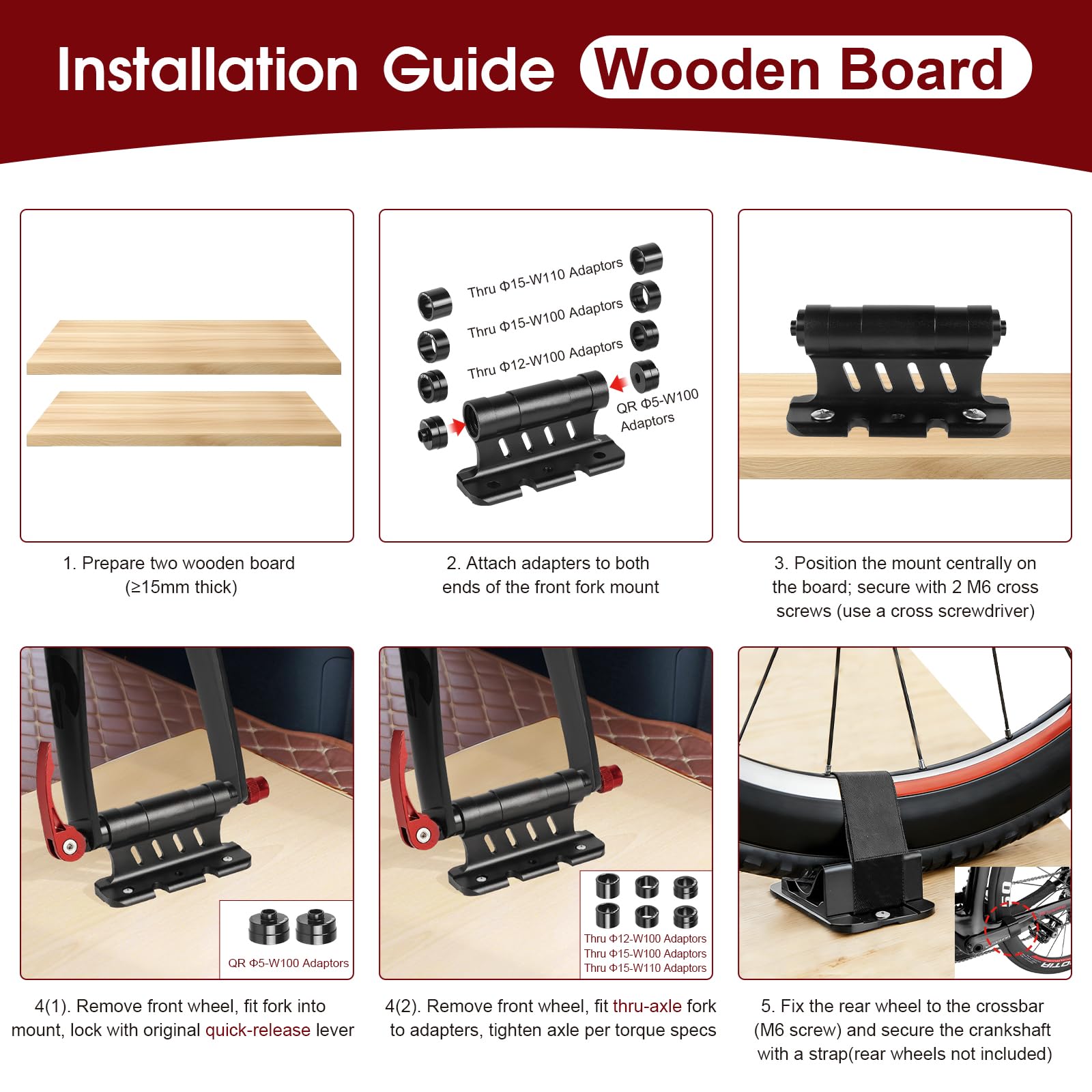 2 Stück Fahrradgabelhalterung Aluminiumlegierung Auto Fahrrad Dachträger Gabelhalterung Unterstützt Schnellspanner-/Thru-Axle-Montage für Ø5/12/15x100mm 15x110mm zur Outdoor-Reisen & Transport - 4
