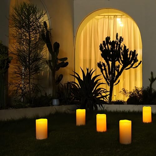 Miniatura 7 de 5plots Velas de pilar LED parpadeantes de 4 x 8 pulgadas para exteriores, impermeables, sin llama, funcionan con pilas, con control remoto y