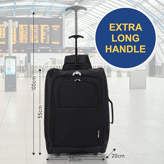 5 Cities 55cm Backpack Trolley Cabin Bag with Wheels, Hand Luggage | Cabin Approved, Wheels & Shoulder Straps, Lightweight, Travel Trolley Suit Case, 21 inch, Hand Luggage, Black