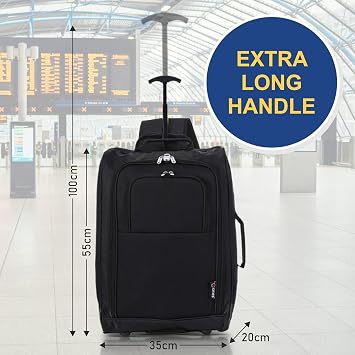 5 Cities 55cm Backpack Trolley Cabin Bag with Wheels, Hand Luggage | Cabin Approved, Wheels & Shoulder Straps, Lightweight, Travel Trolley Suit Case, 21 inch, Hand Luggage, Black