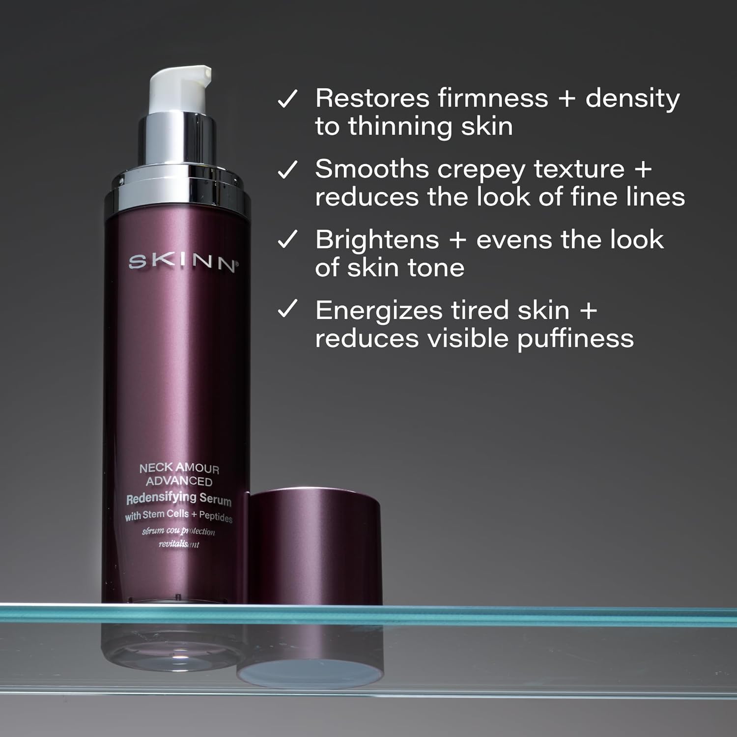 SKINN Neck Amour Redensifying Serum - Anti-Aging Neck Treatment with Plant Stem Cells, Niacinamide + Peptides Tighten the Appearance of Loose, Sagging & Crepey Skin