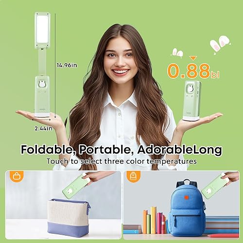 Miniatura 3 de VAVOFO Lámpara de escritorio inalámbrica, lámpara de escritorio alimentada por batería de 6000 mAh, lámparas de escritorio plegables, tres