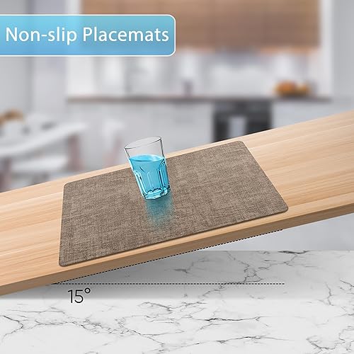 Miniatura 5 de Juego de 8 manteles individuales para mesa de comedor, antideslizantes, resistentes al calor, de cuero de doble capa, impermeables, fáciles de