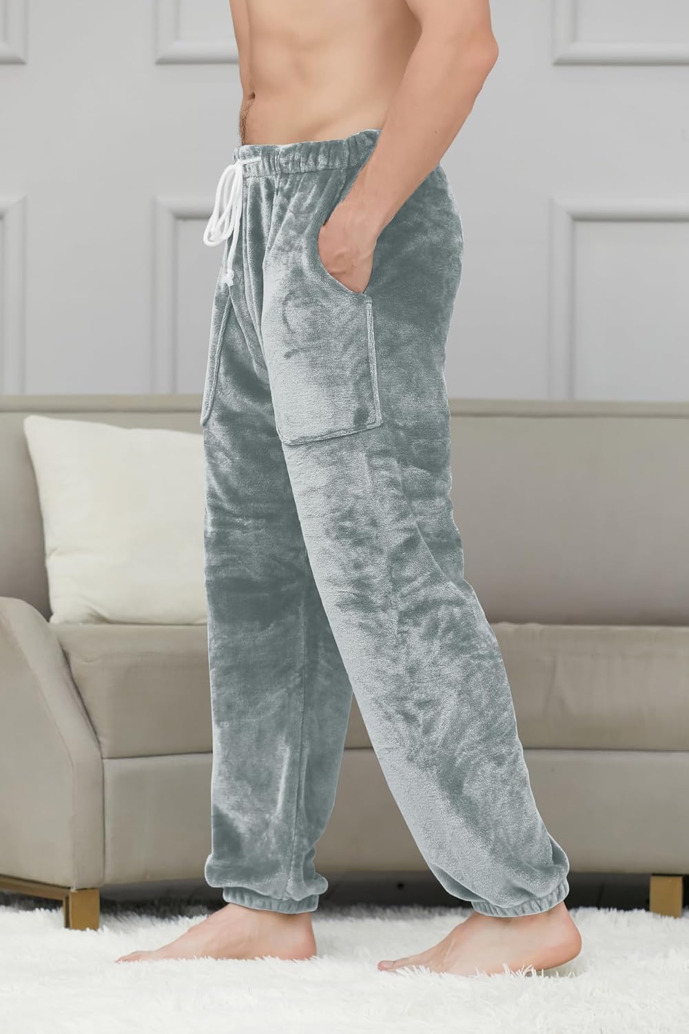 Cromoncent Men's Soft Fleece Joggers - Cozy Plush Lounge Pants with Pockets, Thickened Sleepwear S-XXL