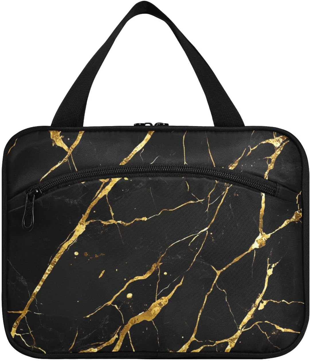 Black Gold Marble hanging toiletry bag for women with hook, designer collapsible hanging makeup bag for traveling women work envase para perfume de L
