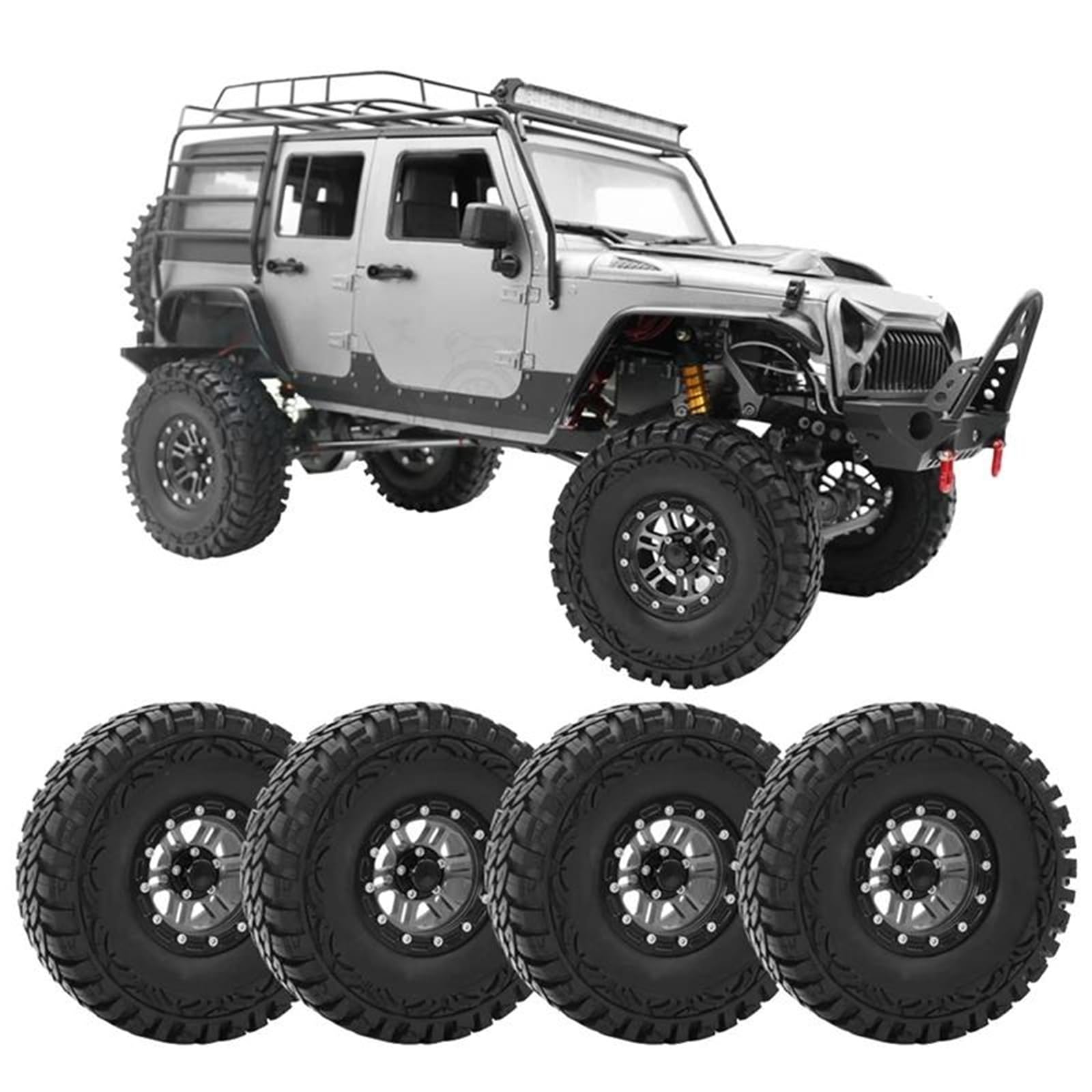 RC Car Pneumatico Ruota Compatibile con Axial per SCX10 90035 90022 90046 D90 D110 TF2 TRX-4 4 Pezzi Pneumatici per Cerchioni Beadlock in Metallo da 1,9 Pollici per 1/10 RC Rock Crawler