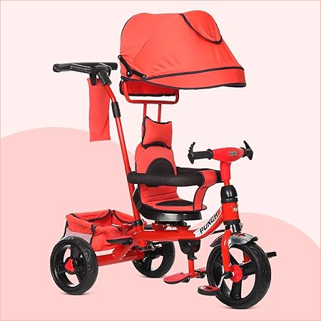 Dash Punch 4 in 1 360 degree Rotational Seat Baby Tricycle for Kids,Tricycle, Children Cycle, Tricycle for Kids for 1 Years+ with UV Protection Canopy & Parental Adjustable Push Handle (Capacity 25Kg | Red)