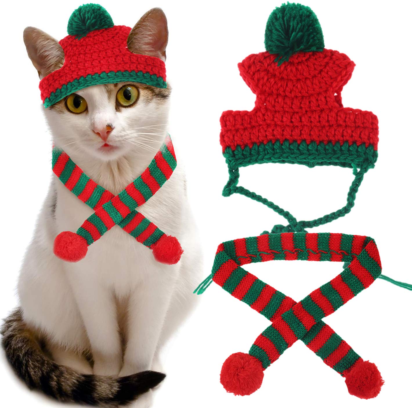 Déguisement de Noël en tricot pour animal avec écharpe festive rouge et blanche