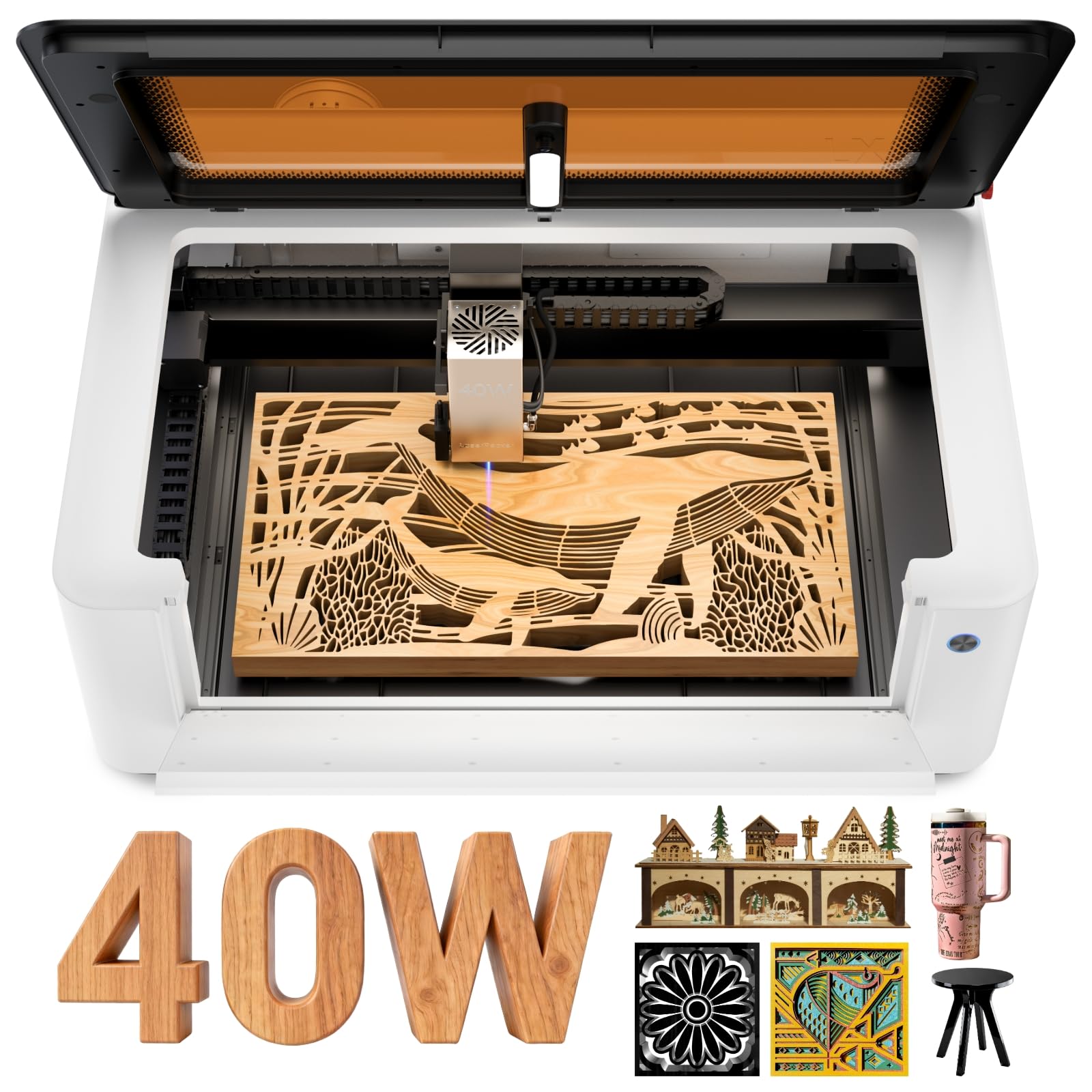 LaserPecker LX2 Découpeuse Graveuse Laser 40W, Surface de Travail 50x30cm de Haute Vitesse 1000mm/s, Caméra 12MP pour Métal, Bois, Acrylique & Surfaces Courbes pour Bricolage, PME et Personnalisation