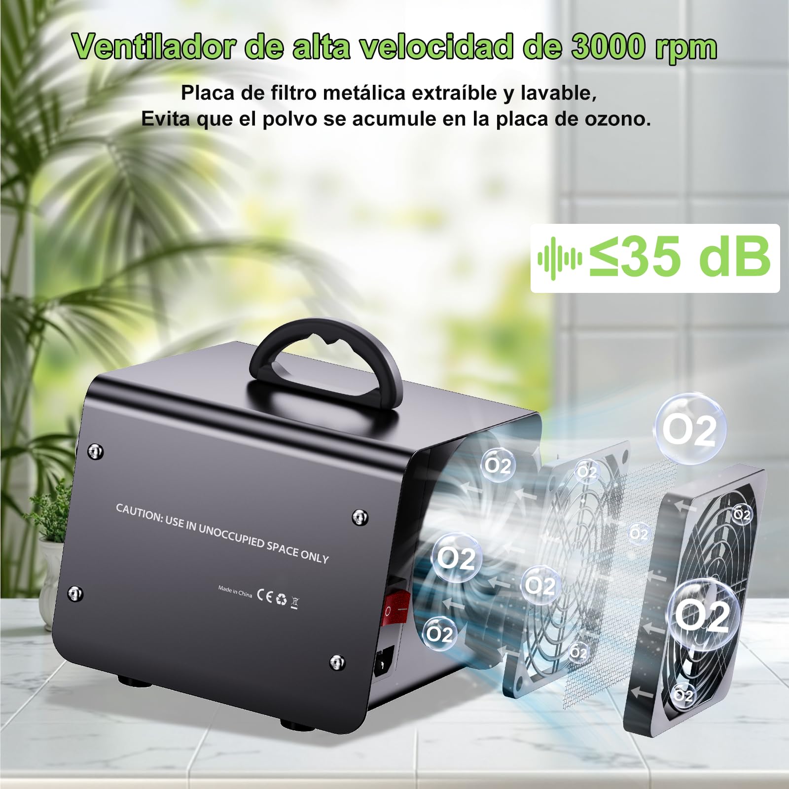 Generatore di ozono Professionale 60000 mg/h, dispositivo di ozono con indicatore di temperatura e umidità, purificatore d'aria con timer da 120 minuti,300 ㎡, per Casa Ambienti, Auto, Uffici, Hotel