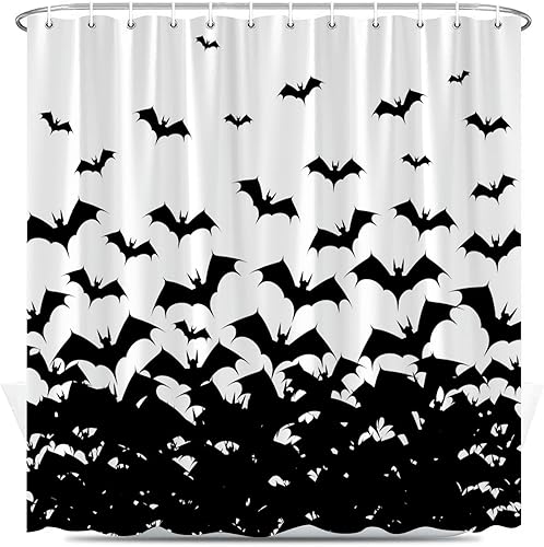 Cortina de ducha de murciélagos espeluznantes de Halloween, juego de cortinas de decoración de baño de otoño con ganchos, 70 x 70 pulgadas