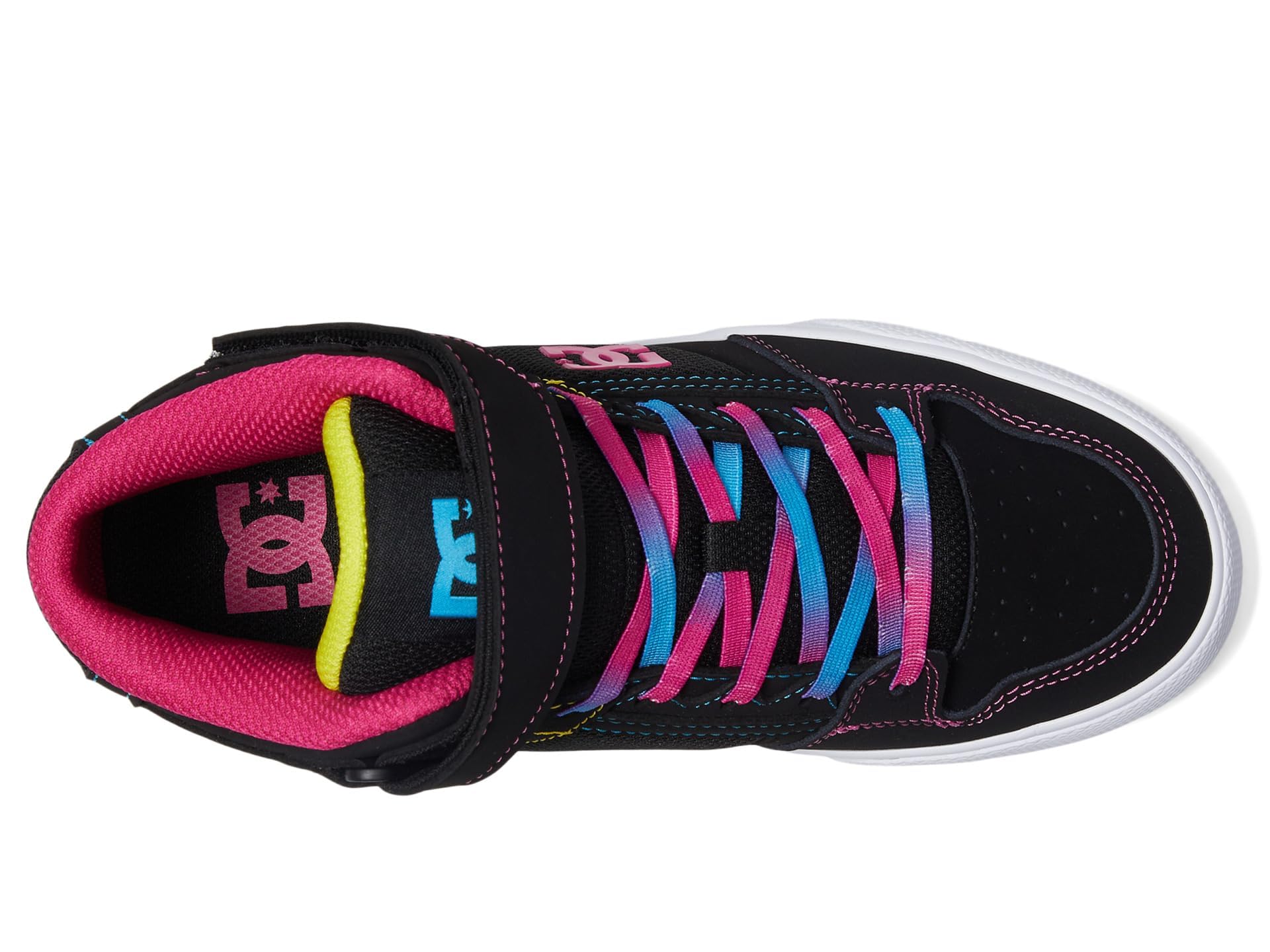 DC Girls Unisex-Child Pure High Top EV Skate Shoes with Ankle Strap and Elastic Laces, Multi, 1.5 Little Kid
