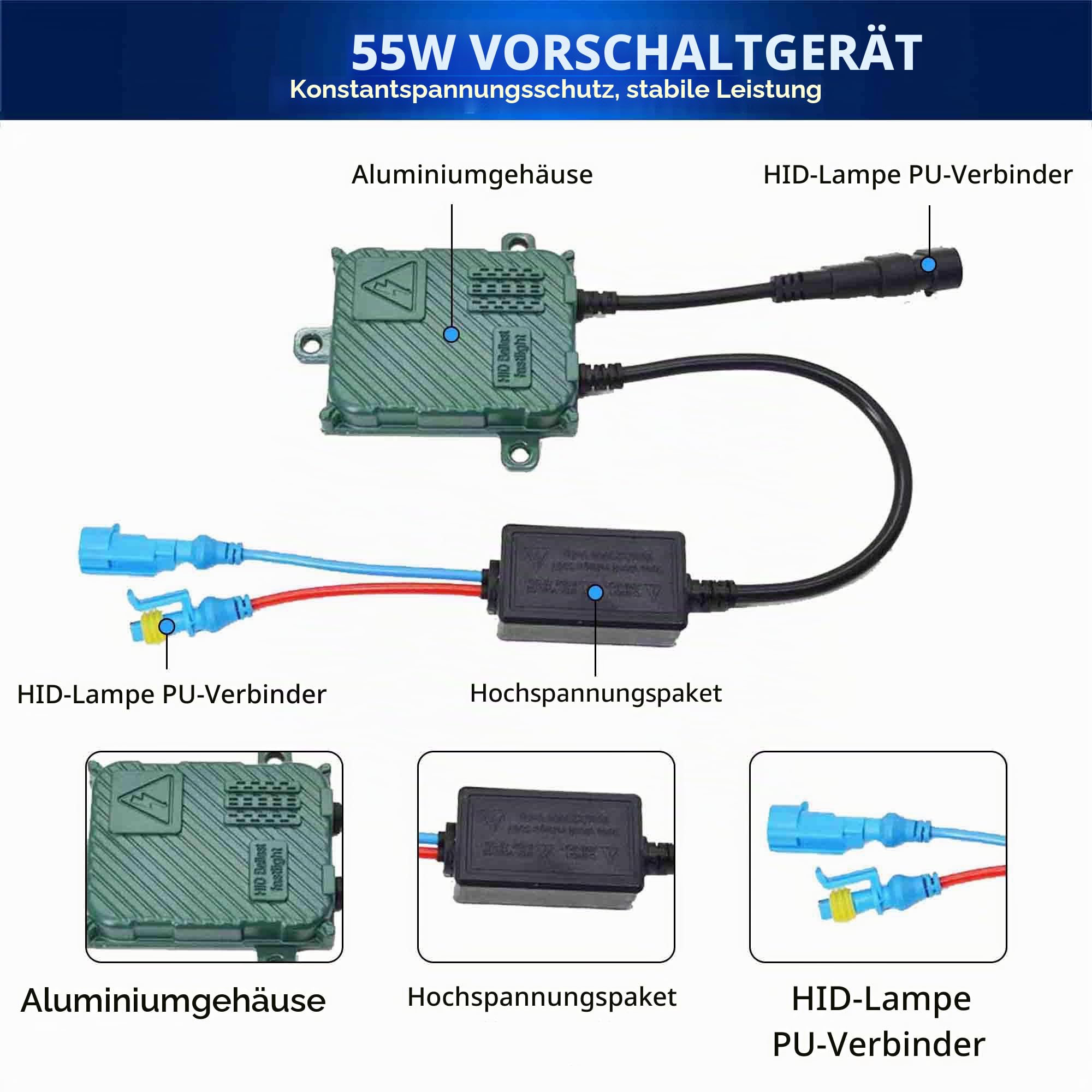 VLAND D2H Xenon Brenner Scheinwerferlampe, passend für VLAND Scheinwerfer, Scheinwerferlampen-Ersatz für Abblendlicht, 6000 K, Weiß, 2 Stück/Set (55W D2h Xenon mit Decoder)