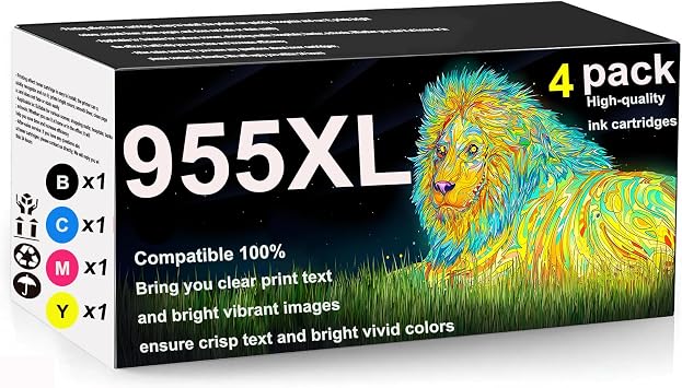 955XL Ink Cartridges Latest Upgrade High Yield Compatible Combo Pack Replacement for HP 955XL Use for Officejet Pro Printer 7720 7730 7740 8210 8216 8710 Replacement Black Cyan Magenta Yellow