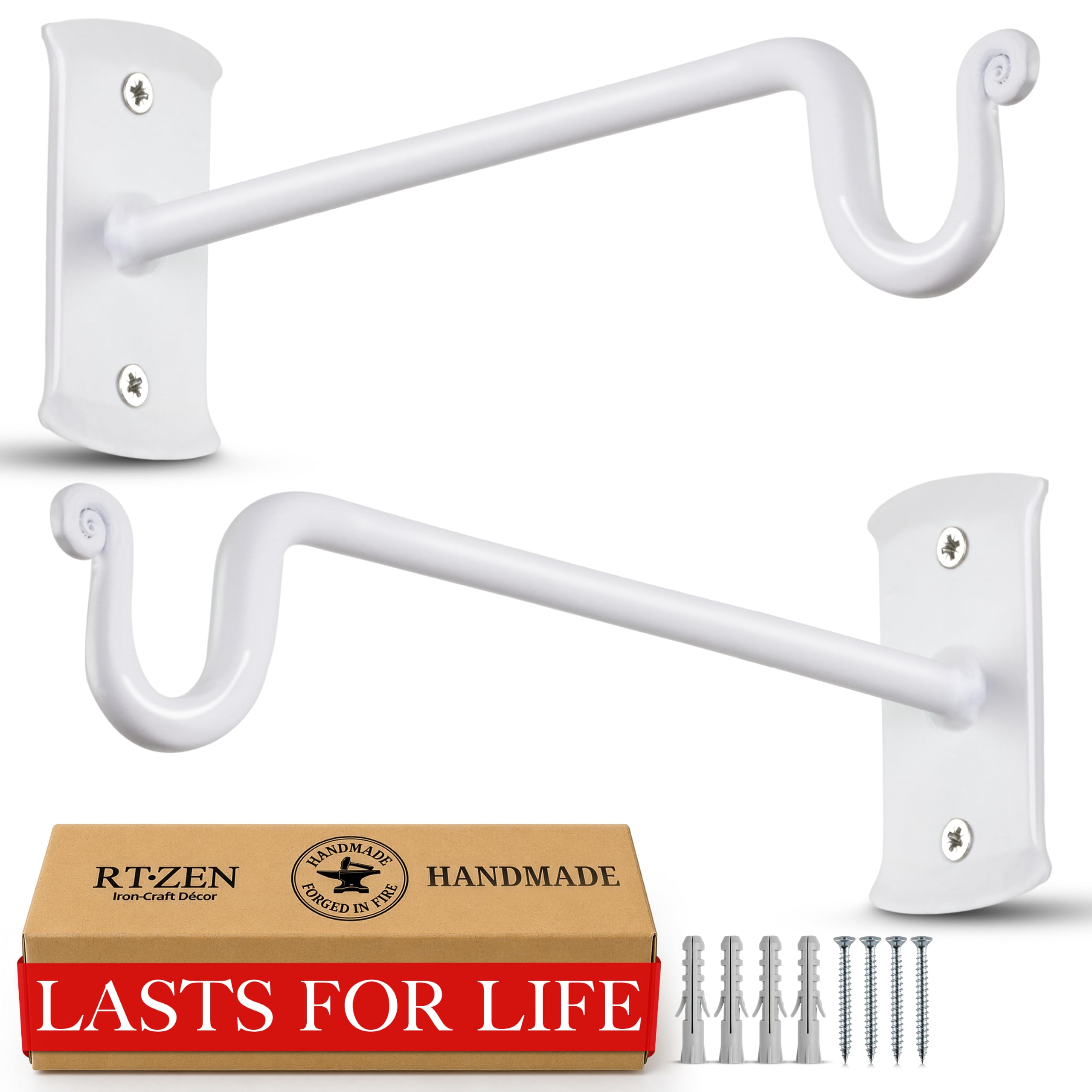 RTZEN Plant Hangers Outdoor or Indoor - Wrought Iron Metal Hanger Indoor Hook - Heavy Duty Wall Bracket Hooks for Hanging Plants Baskets Lanterns Wind Chimes - 2 Pack (White Shepherds Hooks)-image-38