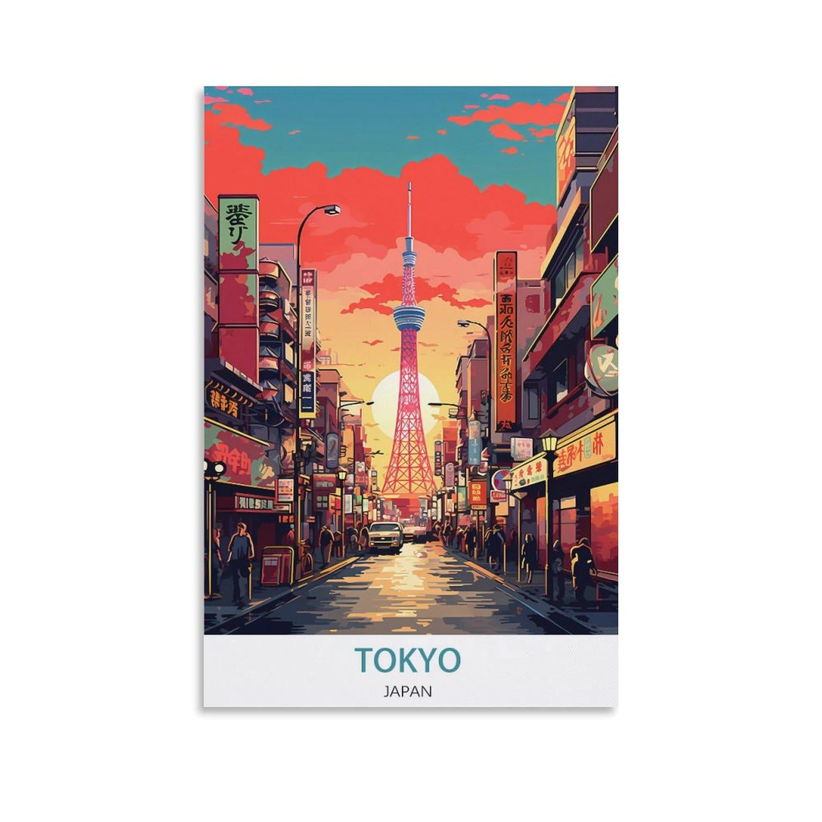 Poster vintage Tokyo Japon sur toile - Décoration murale pour chambre - 20 x 30 cm