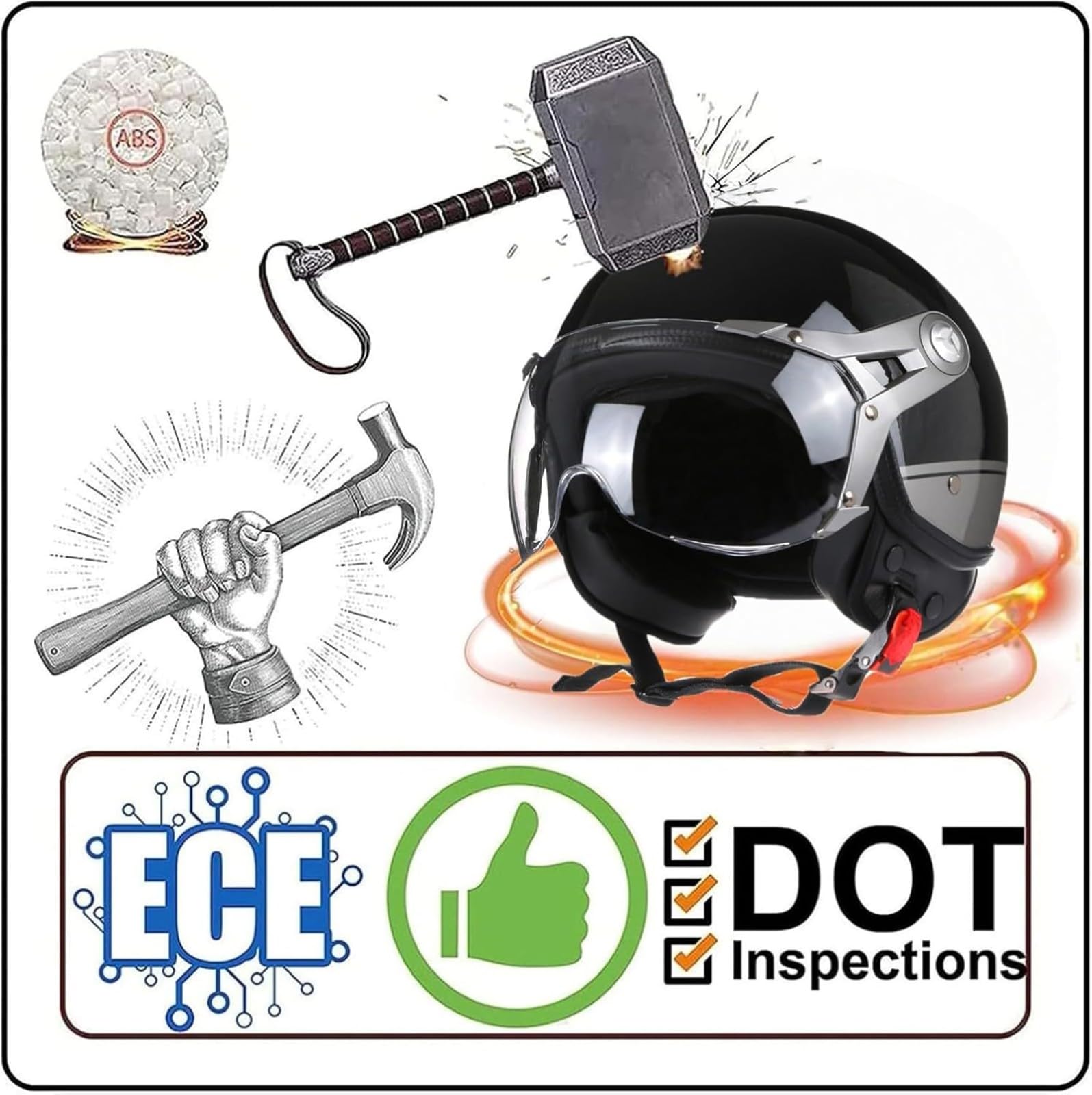 Kask motocyklowy otwarty dla dorosłych (mężczyzn i kobiet), kask motocyklowy z wizjerem, homologacja ECE 2205, kask na skuter, cruiser i motorower do dojazdów do pracy w mieście.
