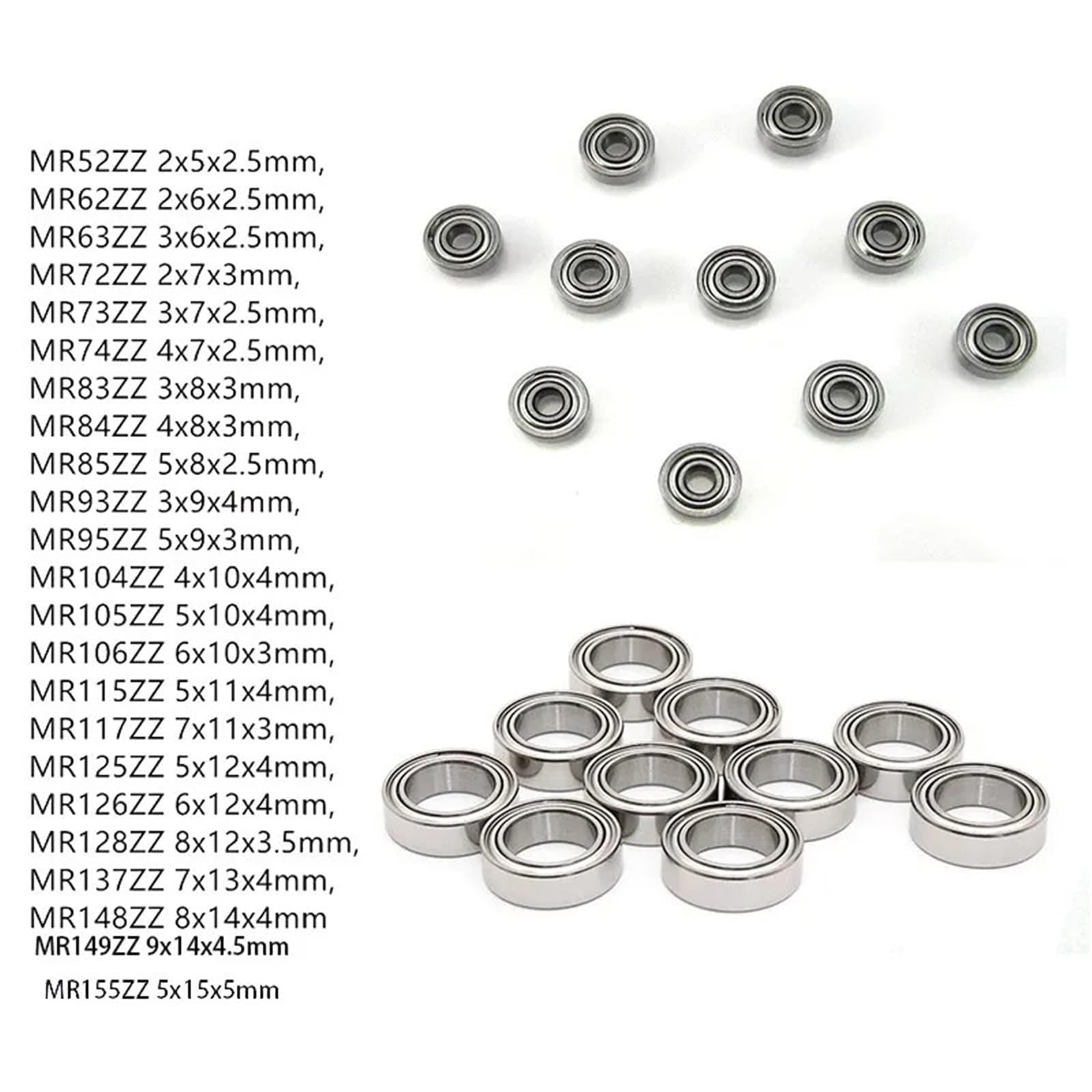 Miniaturlager, metallversiegelt, MR52, MR63, MR84, MR105, MR74, MR115, MR126, MR149ZZ, 10 Stück(MR52ZZ 2x5x2.5mm)