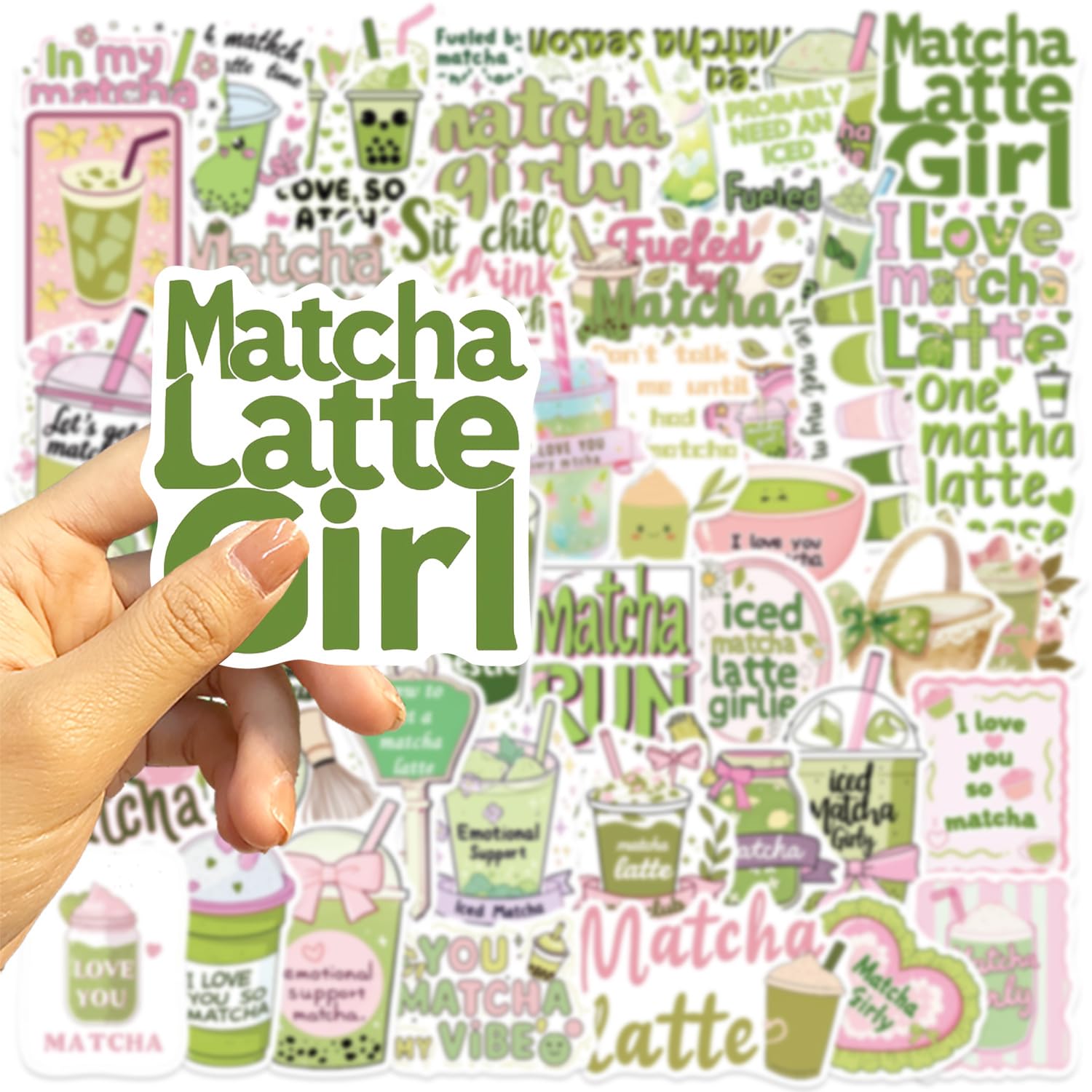 50 PCS Cute Matcha Girls Aesthetics Stickers for Phone Skateboard Car Water Bottle Laptop Scrapbook Bike Helmet Luggage Guitar Computer,Graffiti Waterproof Decals for Adults Teens Girls - Image 4