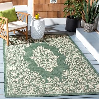 SAFAVIEH Courtyard Collection CY6332 - Alfombra de 6 pies 7 pulgadas x 9 pies 6 pulgadas, color verde oscuro/beige, impermeable, fácil de limpiar, para vestíbulo, patio, patio trasero