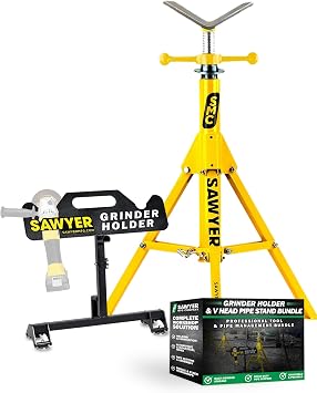 Sawyer MFG Company Bundle Durable Grinder Holder & Adjustable V Head Pipe Stand - Essential for Tool Storage. Jack Stands, Lifted Trucks, SUVs & Vehicle Maintenance in Automotive & Workshop Settings