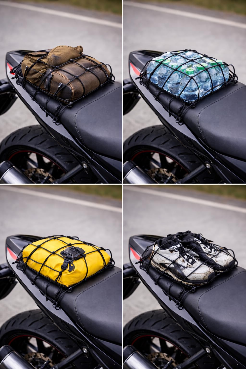 Motorcycle Bike Seat Net with Hooks | Elastic Luggage Cargo Net for Helmet, Backpack & Travel Storage | Heavy-Duty Stretchable Bungee Net-image-22