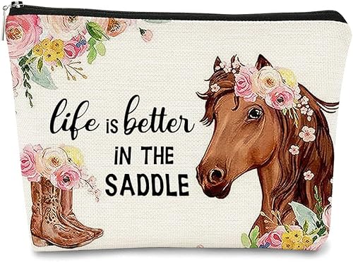 BARPER - Bolsa de maquillaje de caballo con diseño de heno para niña, bolsa de maquillaje con diseño de flores de granja, la mejor idea de regalo