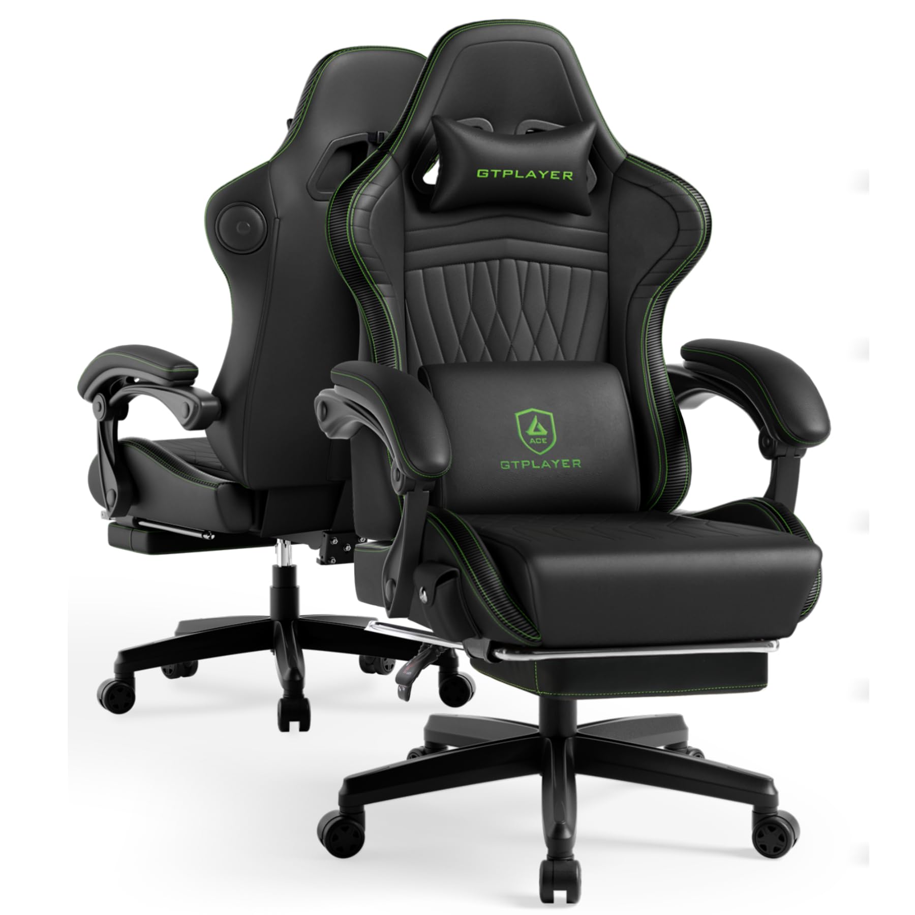 GTPLAYER ACE-PRO Music Gaming Chairs – Built-in Speakers, App Support &amp; Bluetooth Control, Computer Game Chairs with Footrest for Adults, Ergonomic, Reclining, Linkage Armrest, Black