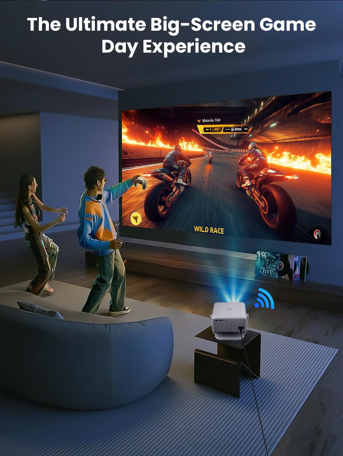 600 ANSI Projector with Apps 500+,4K Supported Native 1080P Projector with WiFi and Bluetooth,360°Rotation & 150'' Smart Projector Compatible with TV Stick, Phone,HDMI, USB for Home, Bedroom, Outdoor 7 71LQgiR2yLL. AC SL1500