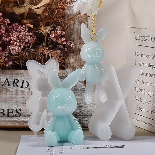 Miniatura 2 de Xidmold 2 moldes de resina de conejo de Pascua para llavero, manualidades hechas a mano