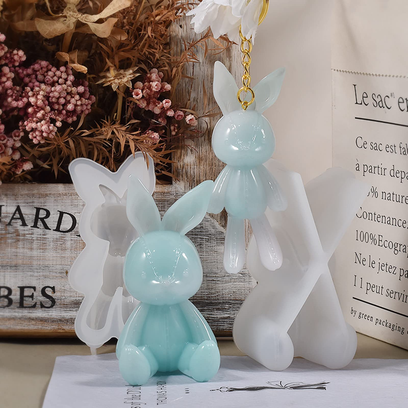Xidmold 2pcs Bunny Resin Moulds Easter Rabbit Silicone Molds for Keychain DIY Handmade Crafts, White - Image 2