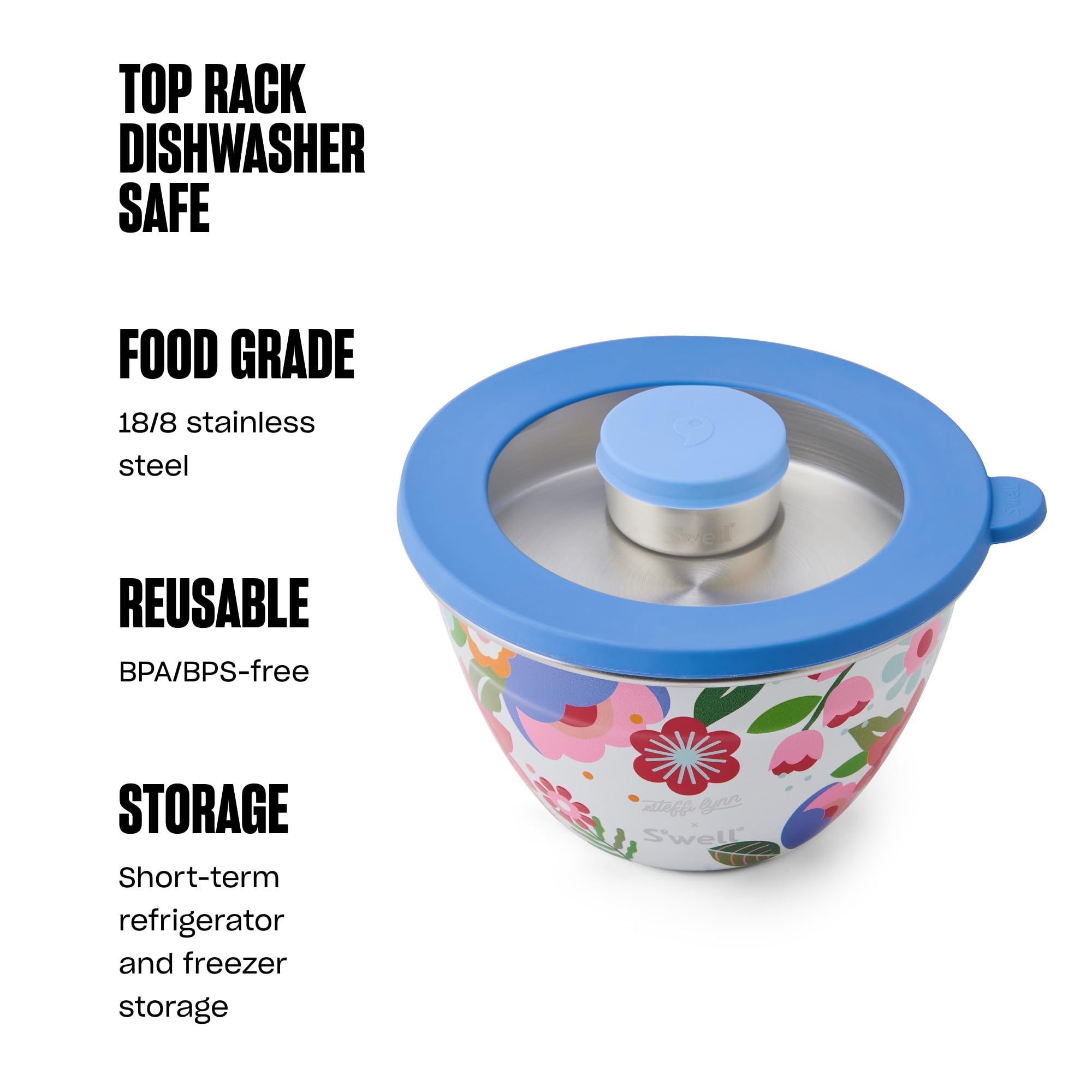 S'well x Steffi Lynn Stainless Steel Salad Bowl Kit, 1.9 Litre, Artist Collab - Image 3