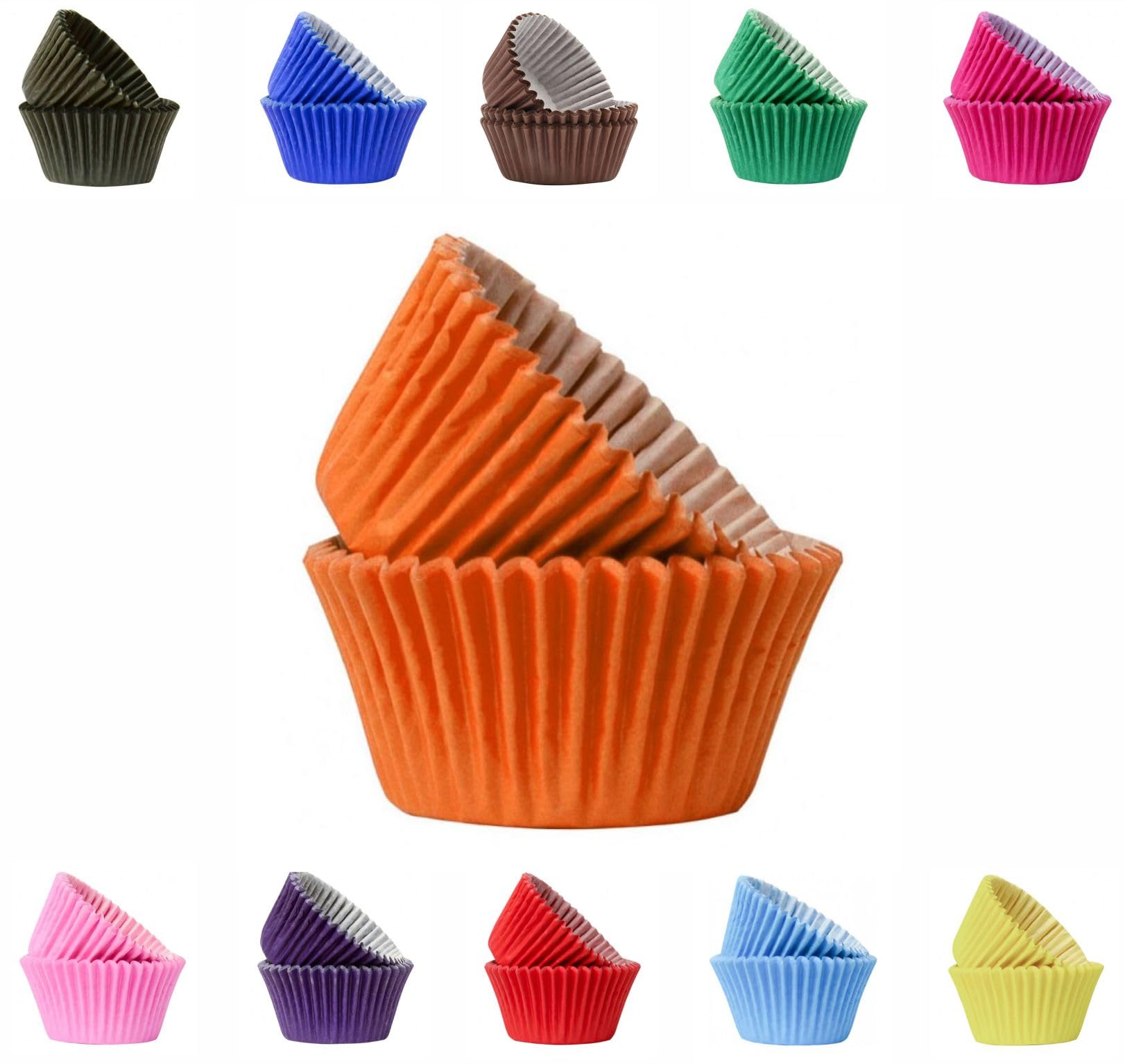 Vibrant, Colourful Baking Cupcake Cases, Greaseproof Paper Baking Cups 50mm Cup Cake Muffin Cases (100, Orange)