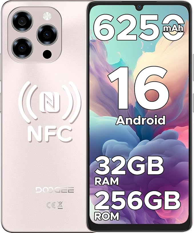 DOOGEE Note 58 Pro Telefono Movil Libre Andriod 16, 32GB+256GB Smartphone Octa Core 6.75" HD+ 90Hz Móvil, Batería 6250mAh, 16MP+8MP, Teléfono Móvil 8.6mm, Dual SIM 4G/ GPS/NFC/Huella Dactilar Oro