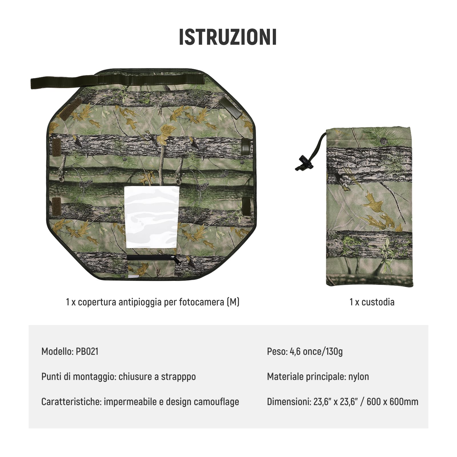 NEEWER Copertura Antipioggia per Fotocamera, Manica di Copertura Impermeabile Grande M per Canon Sony Nikon Fujifilm Fotocamera DSLR e Obiettivi Fino a 200mm, Nylon Camouflage a Doppio Lato, PB021