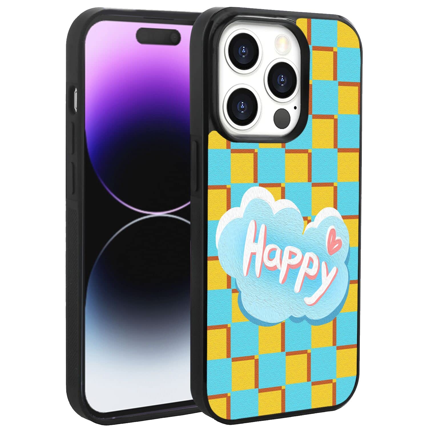 KUAVETO Phone Case for iPhone 14 Pro Max with Happy Heart Print Pattern Impact-Resistant Shock-Proof Suitable for iPhone 14 Pro Max