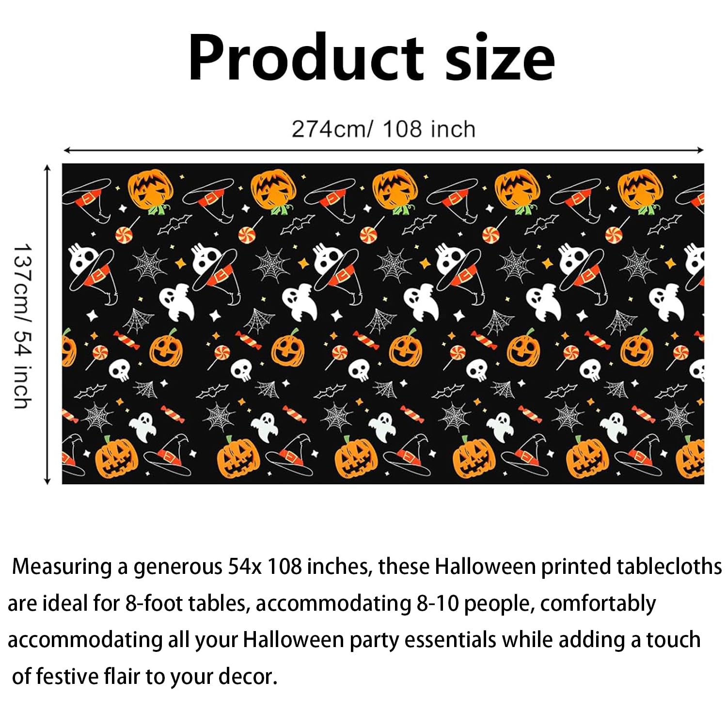 Halloween Pumpkin Tablecloth, Halloween Table Decorations, Halloween Tablecloths, Pumpkin Spider Web Ghost Bat Waterproof Tablecover for Indoor Outdoor Halloween Party Home Decorations - Image 2