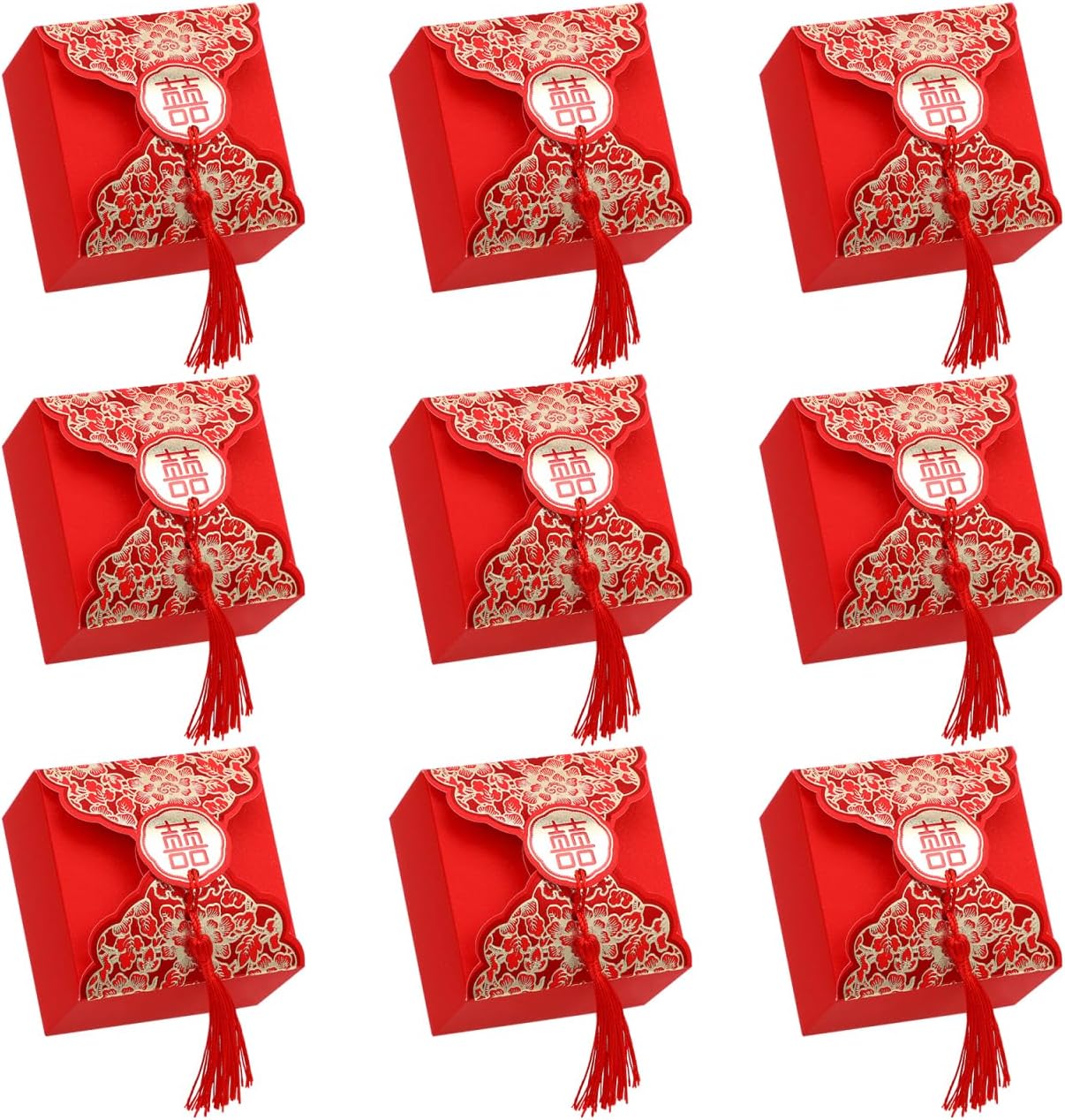 Lurrose 20pcs Chinese Wedding Party Favor Boxes with Tassels Chinese Style Xi Candy Chocolate Boxes for Wedding Baby Shower Birthday Party Decoration