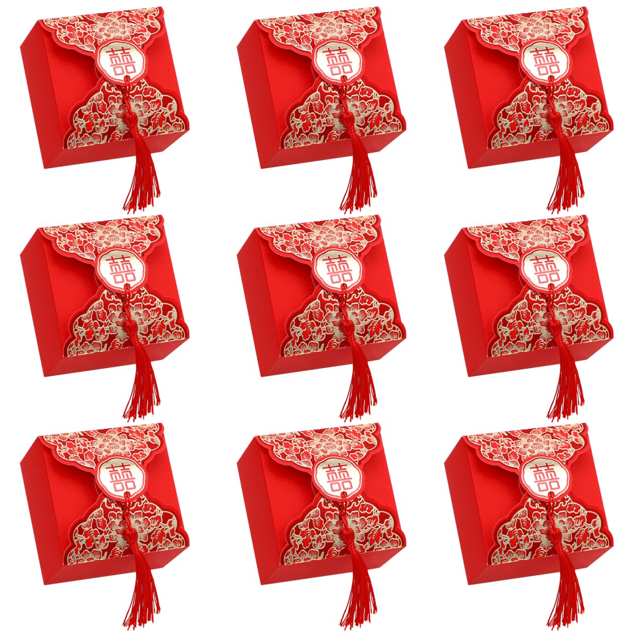 Lurrose 20pcs Chinese Wedding Party Favor Boxes with Tassels Chinese Style Xi Candy Chocolate Boxes for Wedding Baby Shower Birthday Party Decoration