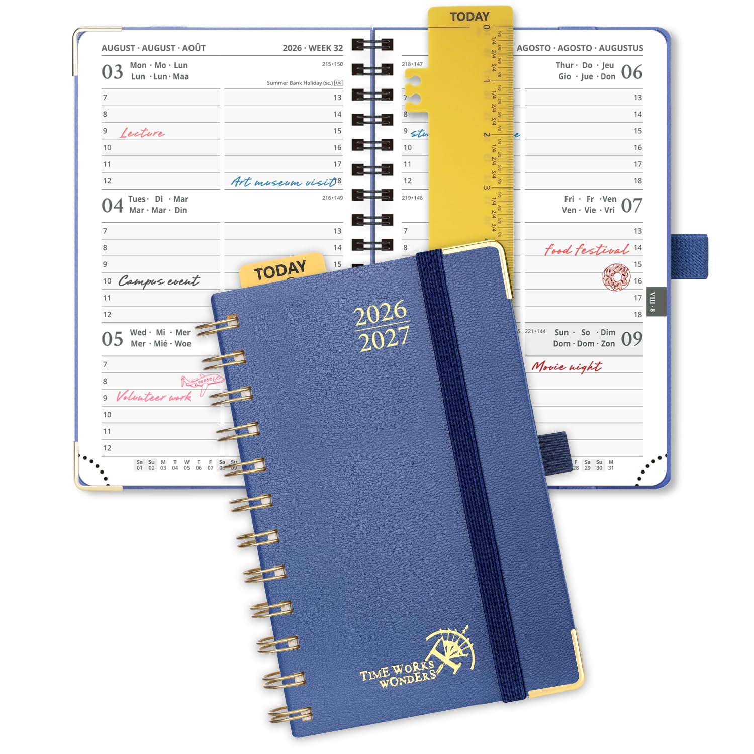 POPRUN 2026-2027 Academic Pocket (16x10.5 cm) Diary Week to View Small Spiral 17 Months (Aug'26 - Dec'27) A6 26/27 Mid Year Weekly Planner(Navy blue)