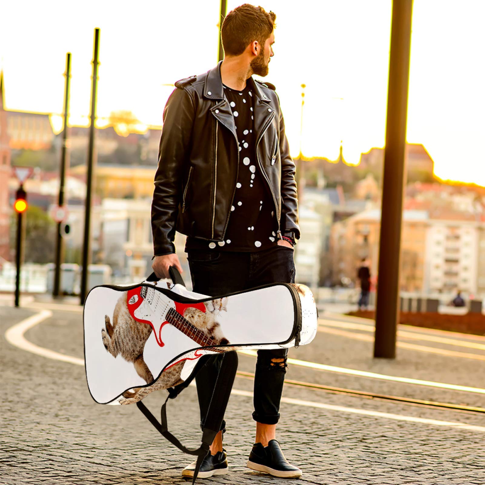 Borsa per chitarra impermeabile con cerniera morbida zaino per chitarra, chitarra acustica e classica folk chitarra elettrica Cat Rock