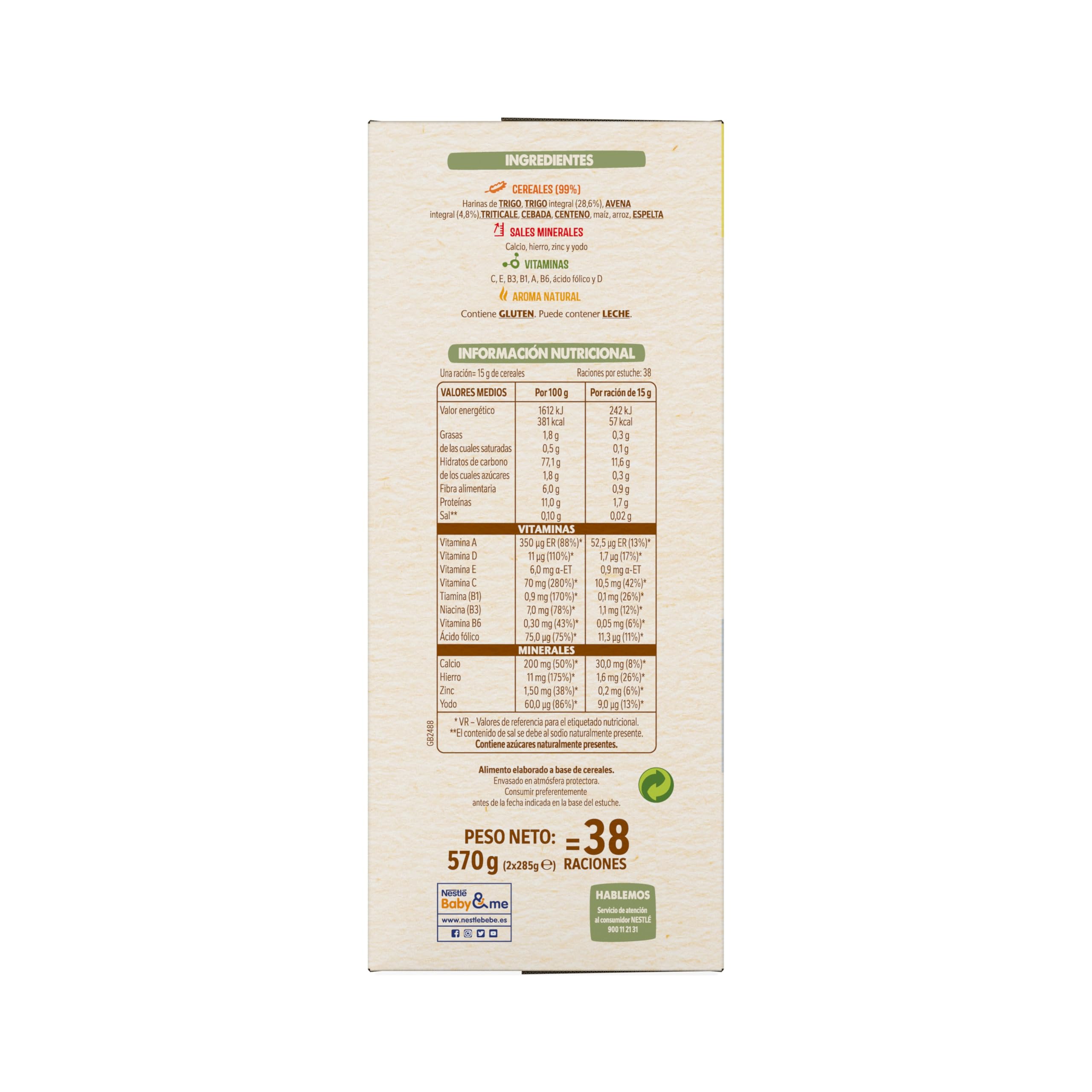 NESTLÉ Papilla 8 Cereales 570g sin azúcares añadidos pack de 8