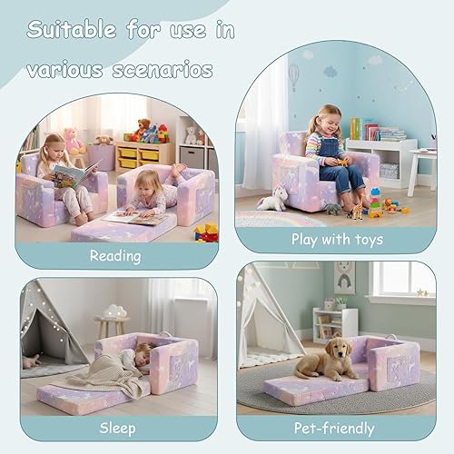 Miniatura 4 de Tiita Sofá para niños, sofá infantil 2 en 1, sofá convertible para niños a tumbona, silla abatible para niños, silla con reposabrazos para niños