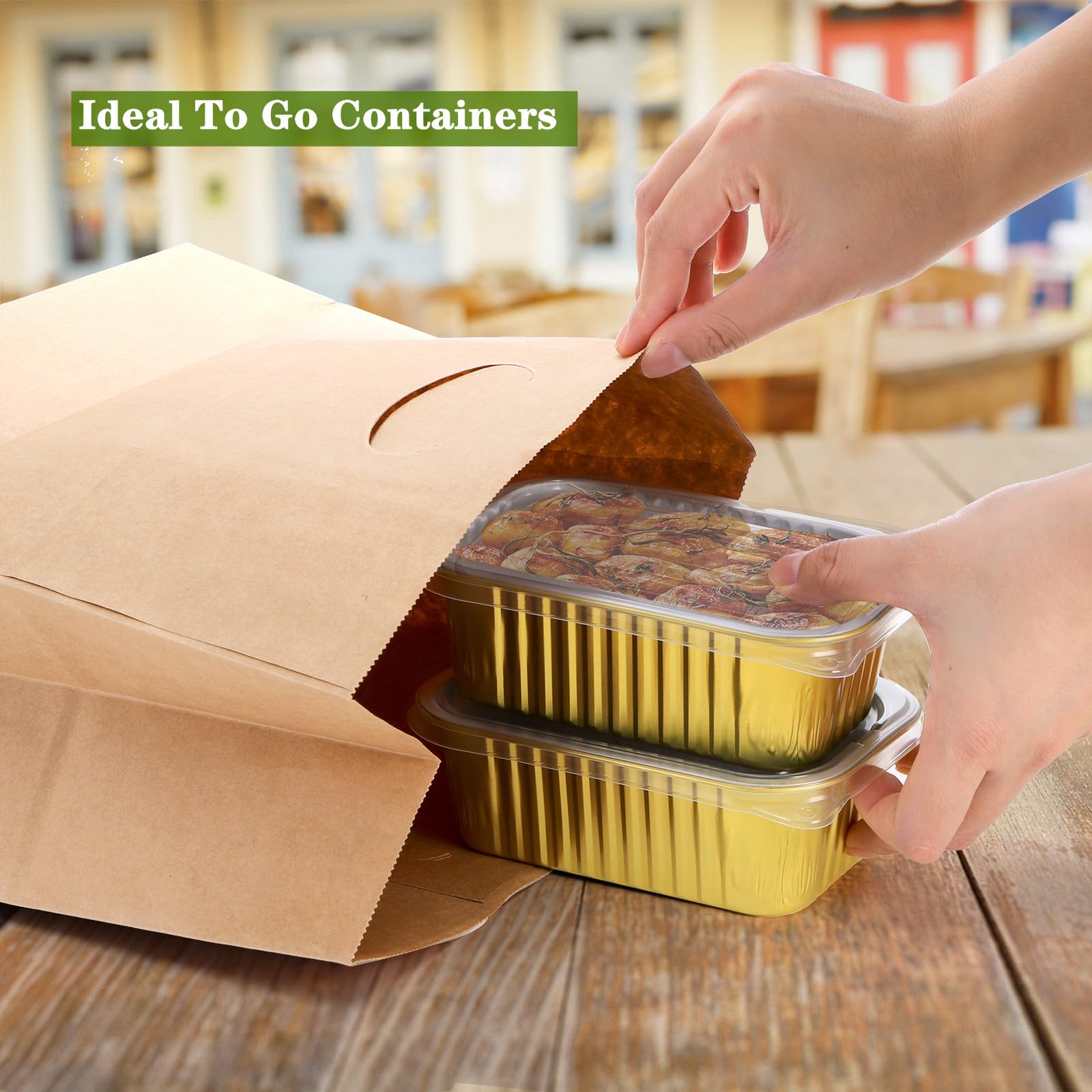 DEAYOU Paquete de 50 moldes pequeños de aluminio con tapas, 710 ml, 1.5 libras, moldes desechables resistentes para hornear, mini moldes para pan, recipientes de comida para llevar, preparación de